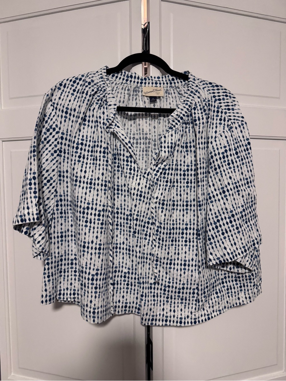 Universal Thread White Blouse with Navy Dot Print